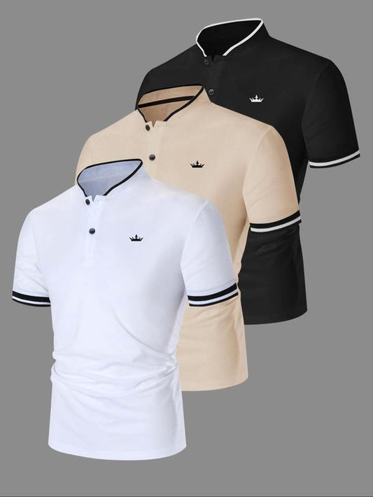 Men'S Regular Fit Contrast Trim Polo Shirt, Casual Short Sleeve Half Zip Top for Summer, Fashion Men'S Clothes for Daily Wear, Mens Clothing, Sports Apparel