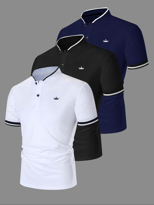 Men'S Regular Fit Contrast Trim Polo Shirt, Casual Short Sleeve Half Zip Top for Summer, Fashion Men'S Clothes for Daily Wear, Mens Clothing, Sports Apparel