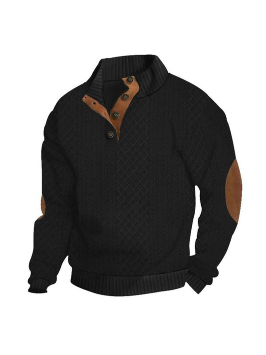 Men'S Colorblock Patchwork Jacquard Button Front Sweater Sweatshirt, Regular Fit Casual Stand Collar Longsleeves Knitwear Sweatshirt for Fall & Winter, Mens Clothing, Y2K Clothing, Tops, Winter Warm Pullover
