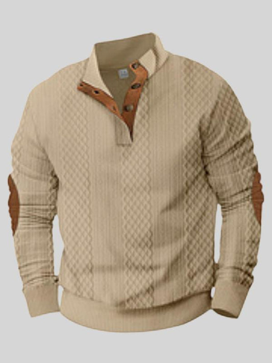 Men'S Colorblock Patchwork Jacquard Button Front Sweater Sweatshirt, Regular Fit Casual Stand Collar Longsleeves Knitwear Sweatshirt for Fall & Winter, Mens Clothing, Y2K Clothing, Tops, Winter Warm Pullover